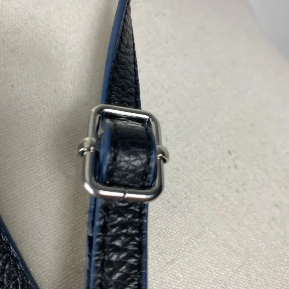 Lodis Charlotte crossbody bag in black pebble-grain leather with navy blue trim